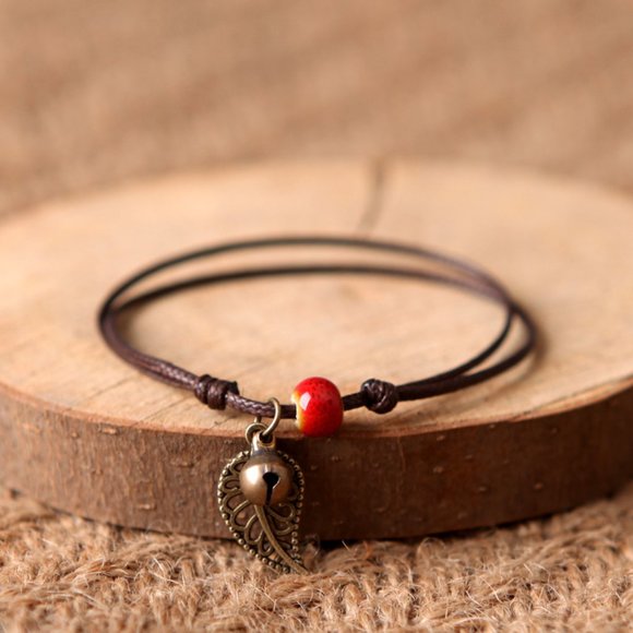 Ceramic Bead Charm Leaf Bracelet BOHO Bolo - Picture 3 of 6